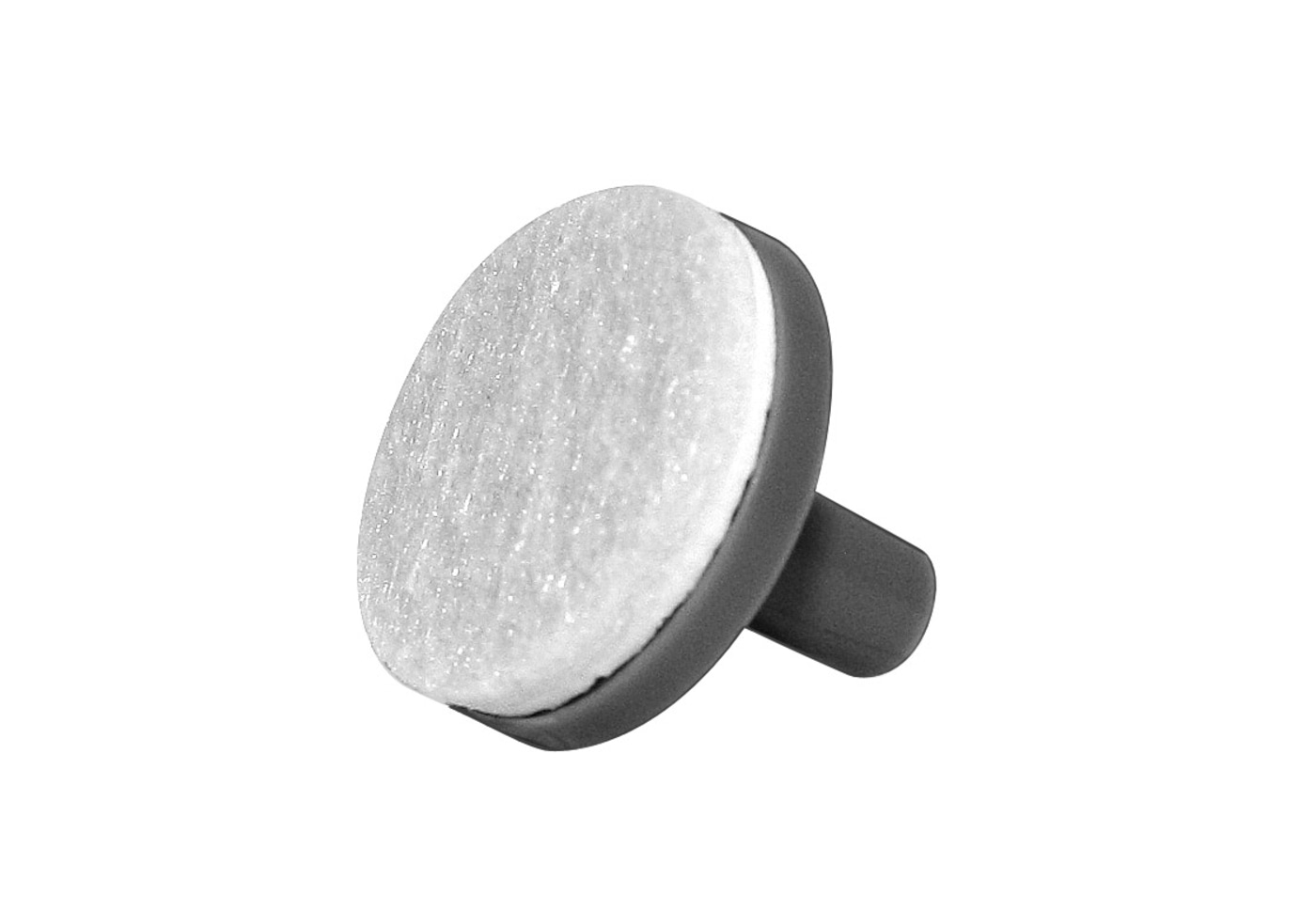 Ronde grijze knop met wit oppervlak en korte steel, geïsoleerd