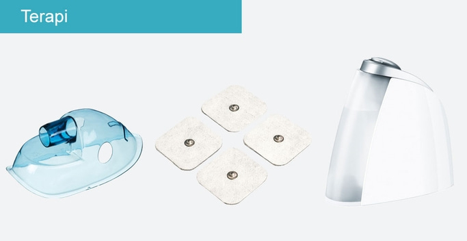 Medicinsk udstyr: maske, puder og apparat til terapi.