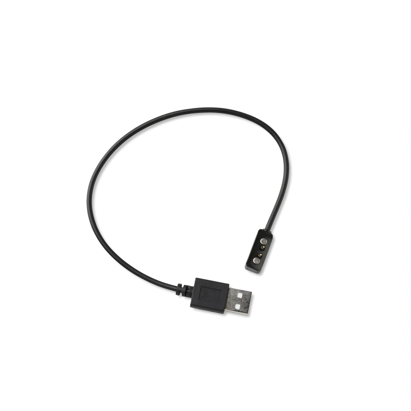 Un cavo di ricarica USB nero con connettore magnetico per un dispositivo indossabile.