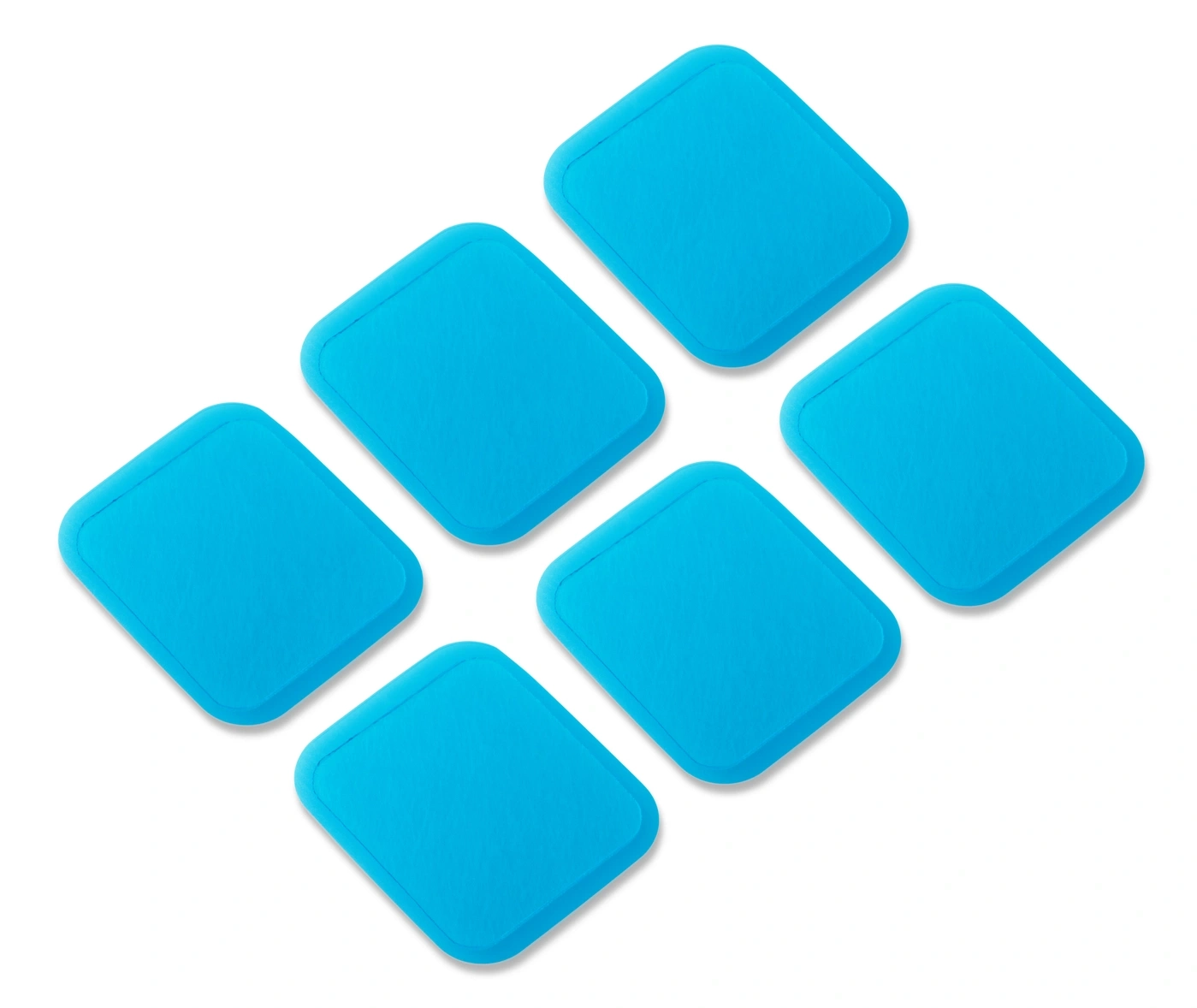 Sei quadrati blu su sfondo bianco.