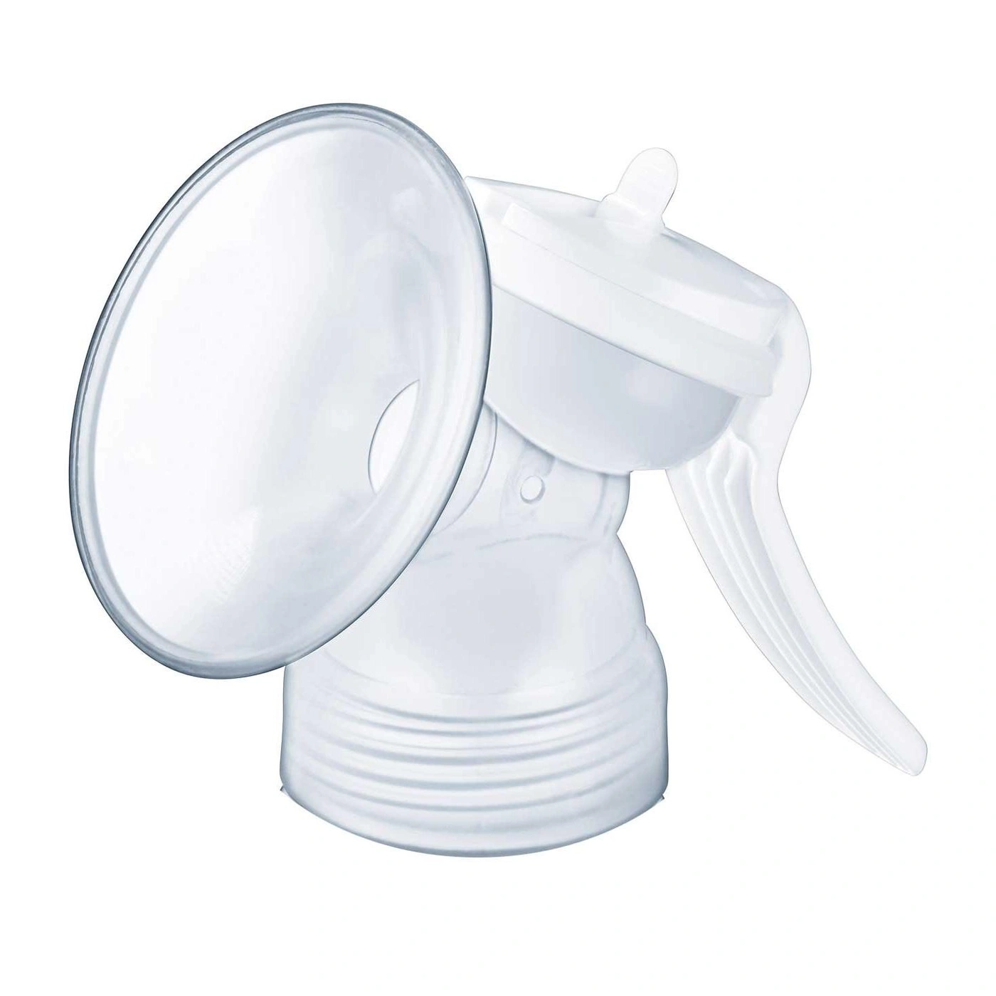 Un accessorio per tiralatte bianco con imbuto e manico.