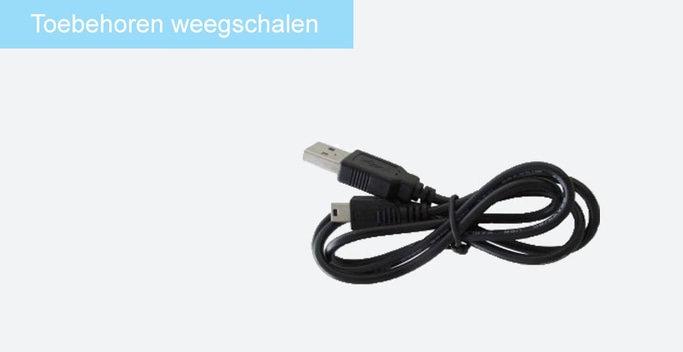 Zwarte USB-kabel voor weegschaal, weegschaalaccessoires, close-up, witte achtergrond