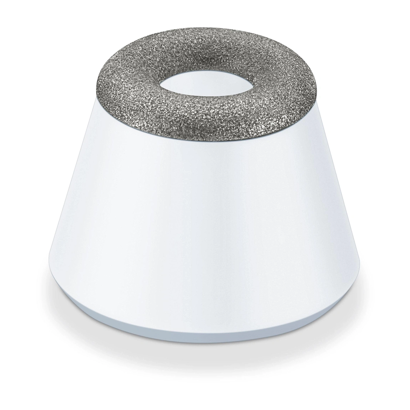 A conical white body with a ring-shaped, granular attachment.