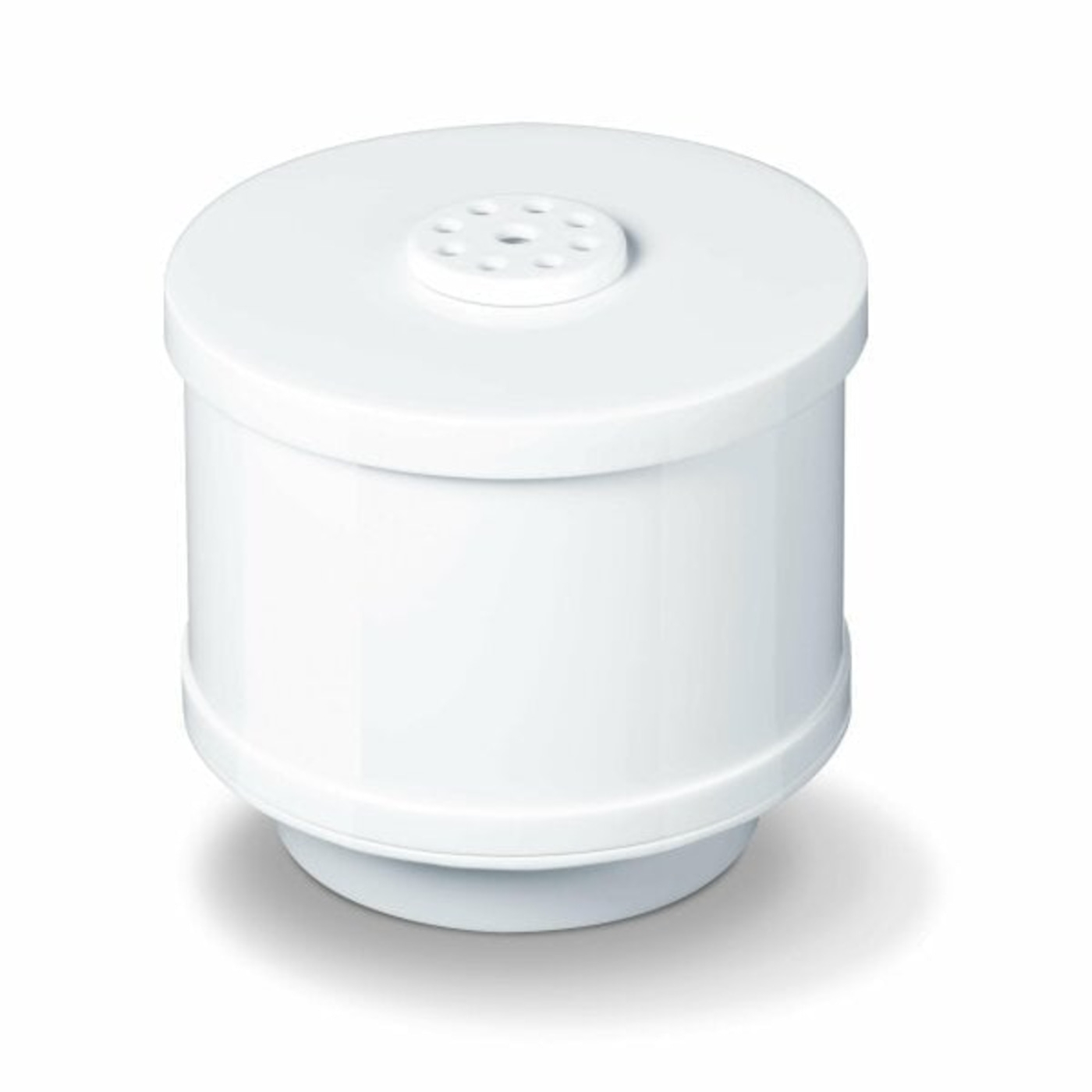 Witte cilindrische container met deksel en gaten bovenop, geïsoleerd