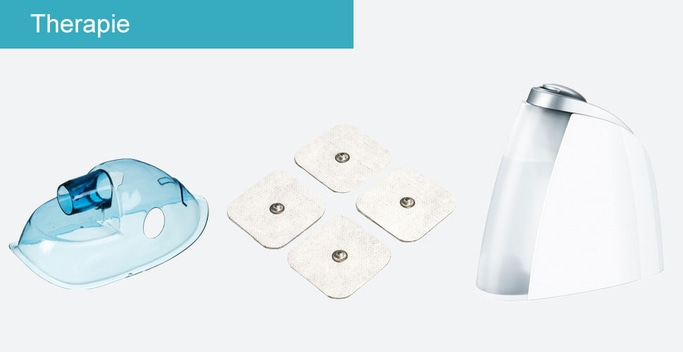 Therapieapparatuur: masker, pads en apparaat voor medische doeleinden.