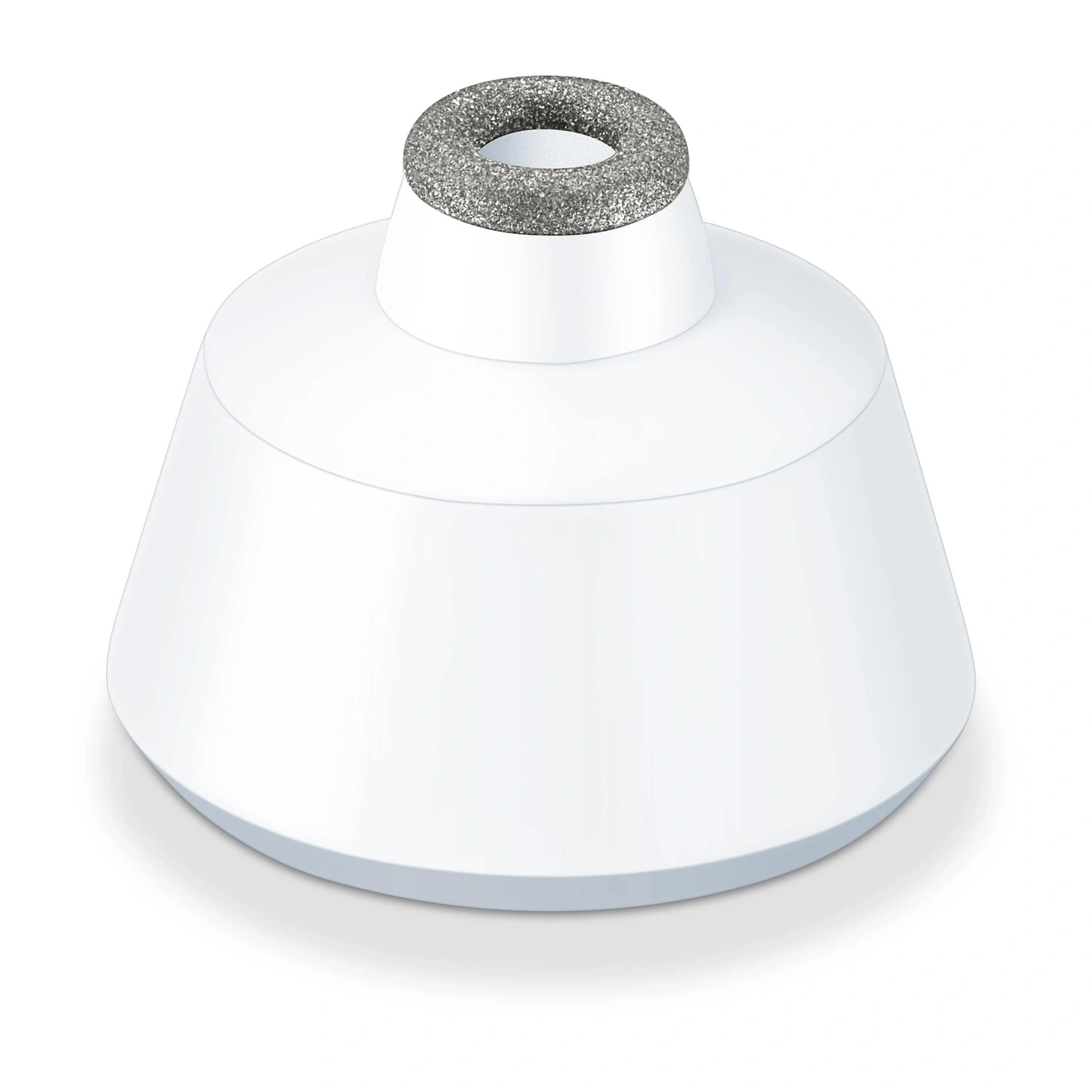 A white cone with a rough, circular surface on top.